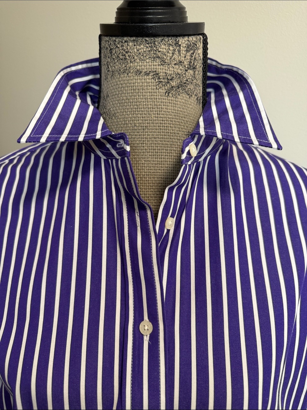 Lauren Ralph Lauren Purple/White Stripe Classic Cotton LS ButtonDown Shirt Sz L - Picture 2 of 7
